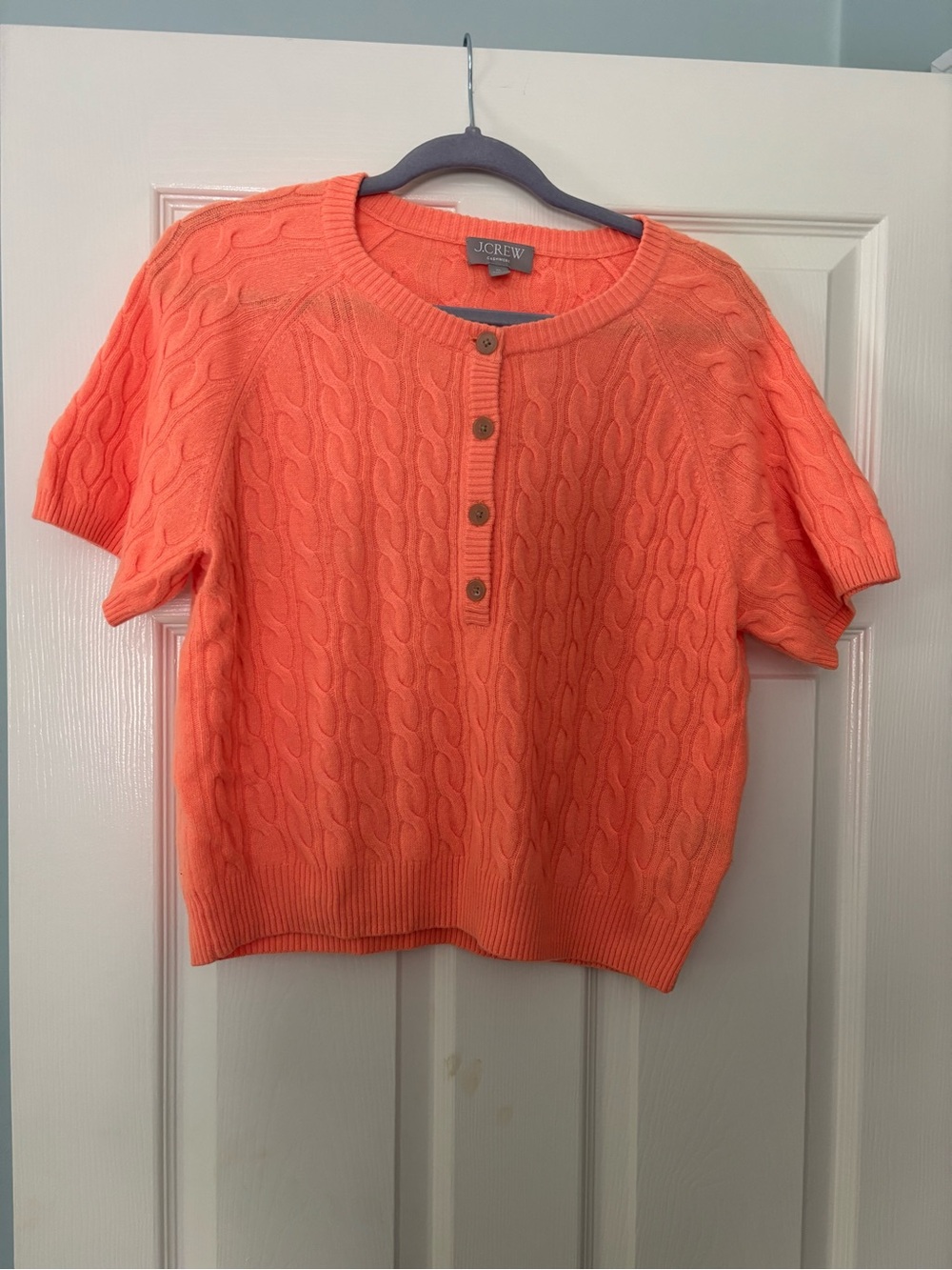 J. Crew Women's 100% Cashmere Short Sleeve Cable Knit Henley Sweater